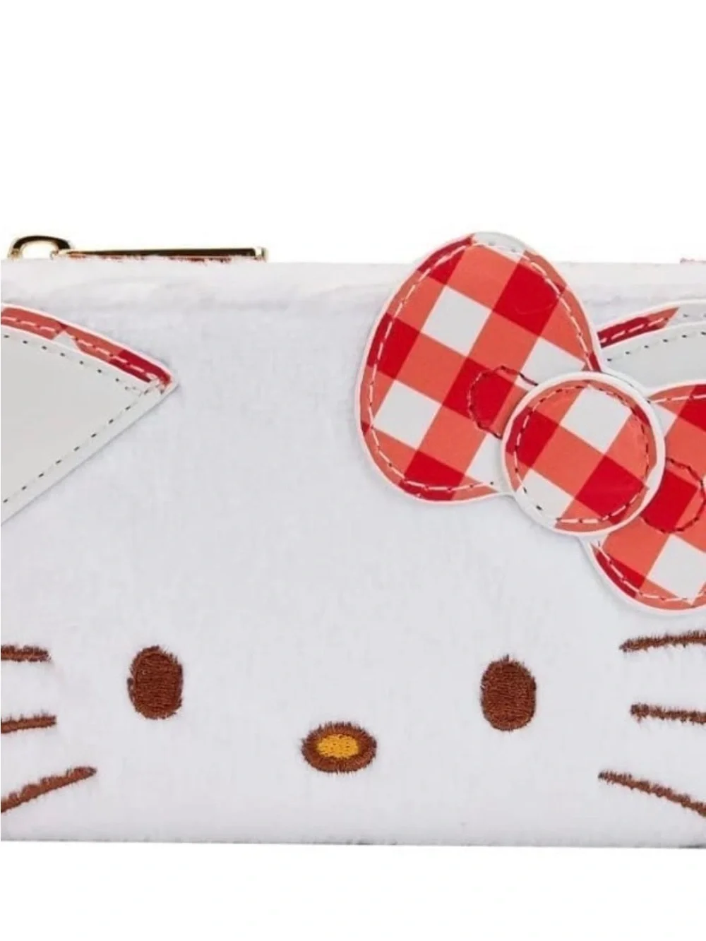Loungefly Hello Kitty White Faux Fur Wallet with Red Gingham Bow Accent❤️❤️❤️❤️